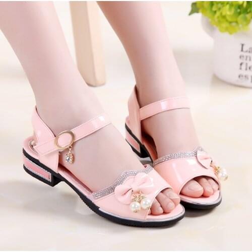 2021 Princesses Bow Sandal Summer For Girls Beach Shoes Kids Children Rhinestone Heels Sandals 3 4 5 6 7 8 9 10 11 12 Year Old