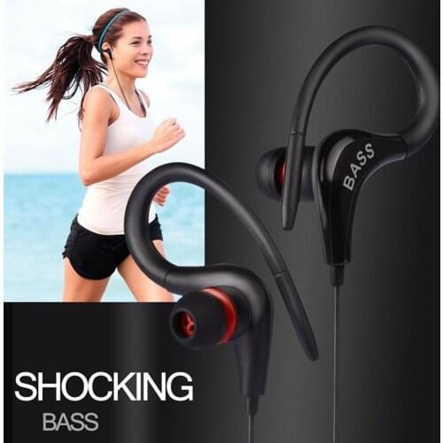 3.5mm Universal Ear Hook Wired Sports Earphone Bass Stereo Volume Control Music Headphone With Mic