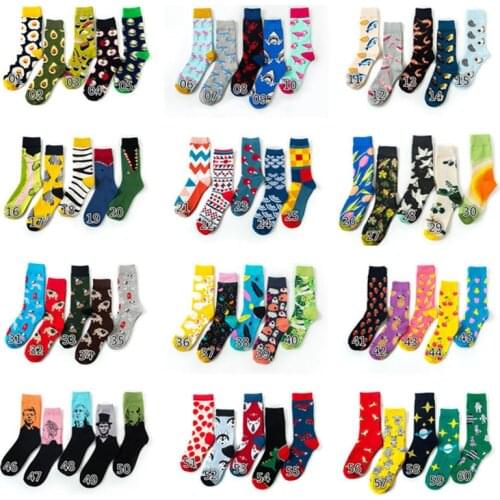5Pairs=10Pcs Funny Cute Happy Socks Womens Men Unisex Crew Cotton Short Casual Harajuku Designer Art Female Warm Winter Socks