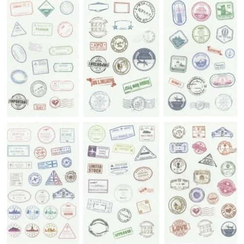 6 Sheets Retro Postmark Decorative Washi Stickers Scrapbooking Stick Label Diary Stationery Album Stickers