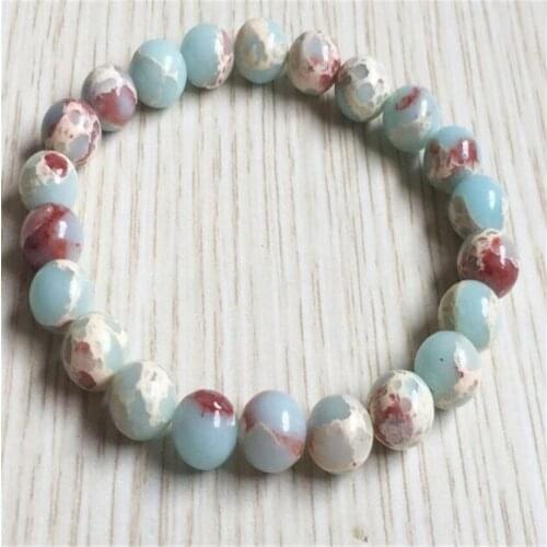 8mm Imperial Jasper Bracelet 7.5 inches Stretchy Gemstone Healing Reiki Men Yoga Meditation Unisex Pray Spirituality Sutra