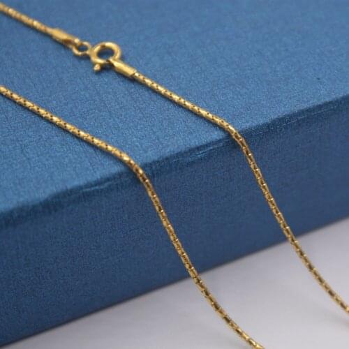 New Pure Solid 18K Yellow Gold Necklace 1mm Round Link Chain Necklace 16.5"L For Woman