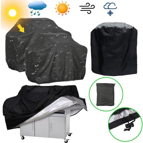 BBQ Grill Cover Waterproof Outdoor Barbecue Cover Heavy Duty Anti-Dust Sun Rain Protective Round Rectangle Size for Weber Grill