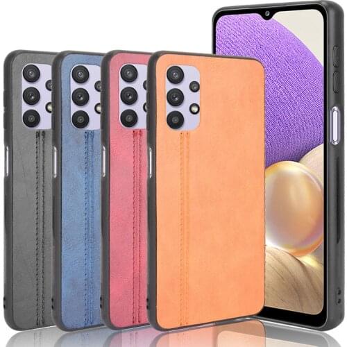For Samsung Galaxy A32 4G 5G Luxury Calfskin PU Leather lines Hard Back Cover Case For Samsung A32 A 32 SamsungA32 Phone Case