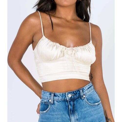 WOMENGAGA Women Ruched Tie Front Satin Camis Ruched Bust Satin Camisole Crop Top summer women DBZC
