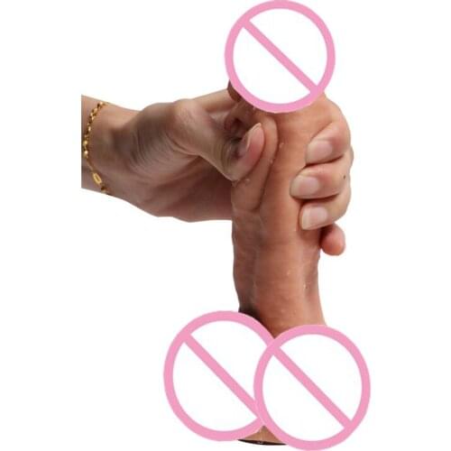 HOWOSEX 20cm big Double Layered Penis Realistic Liquid Silicone Dildo With Suction Cup Flexible Dick Anal Dildos Adult Sextoys