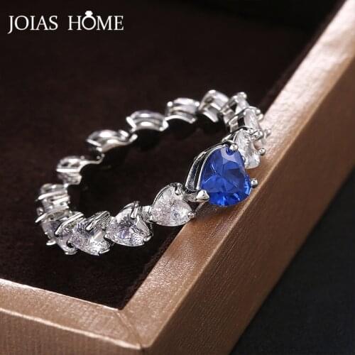 JoiasHome Trendy Womens Ring For Anniversary Luxury Silver 925 Jewelry Full Gemstone Heart Shaped Sapphire Zircon Size6-10 Gift