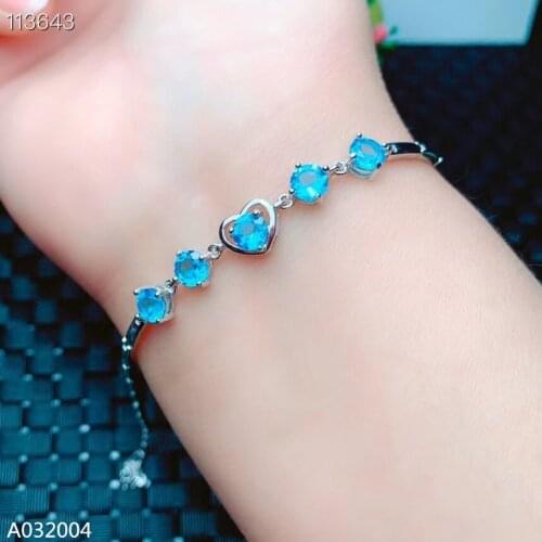 KJJEAXCMY Fine Jewelry 925 sterling silver inlaid natural blue topaz girl bracelet new love