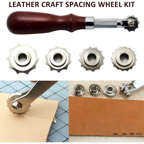 Leather Craft Spacing Wheel With Wooden Handle Alloy Blade DIY Leather Over Stitch Line Marking Spacing Wheel Gear Roulette Tool