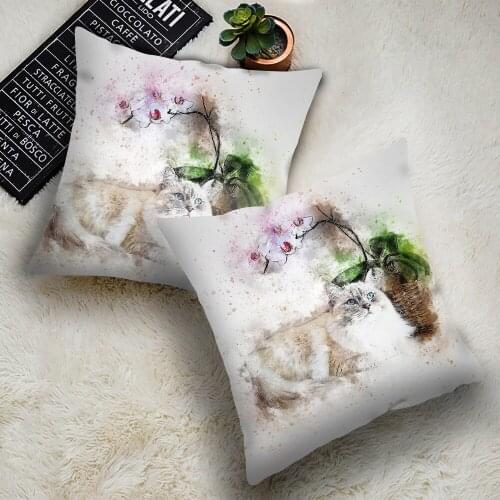 Colorful Cute Cat Cushion Cover Polyester Throw Pillow Case Cartoon pets Pillows Cases for Sofa Home Decoration Pillowcase Funda