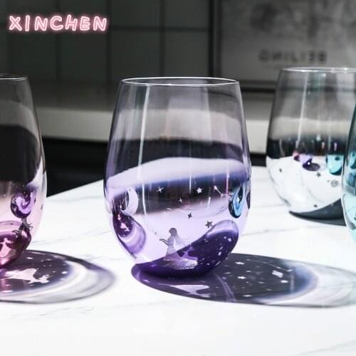Creative Glass Water Cup Starry Sky Wish Cup Fantasy Girls' Favorite Juice Milk Tea Egg-Shaped Cup Wine Glass Heat Resistant