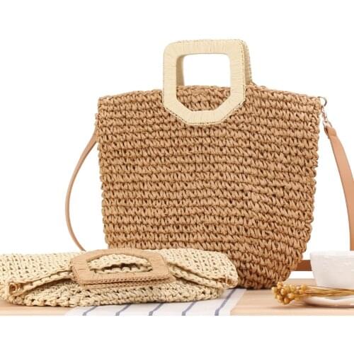 Summer Handmade Beach Straw Bag Top-Handle Bag Woven Casual Crossbody Bag For Women Bohemian Raffia Fashion Shoulder Handbags