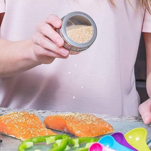 Netic Spice Jars with Base, Set of 3 Stainless Steel Spice Tins with Spice Label Multi-Purpose Spice Jar Containers