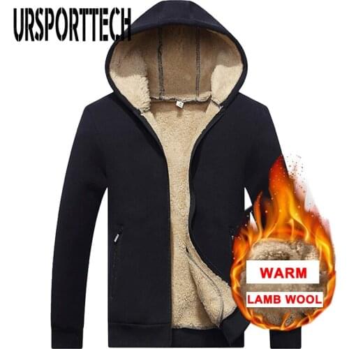 URSPORTTECH Autumn Winter Wool Hoodies Men Hoodie Sweatshirt Wool Fleece Hoody Man Hooded Long Sleeve Fleece Jacket Streetwear