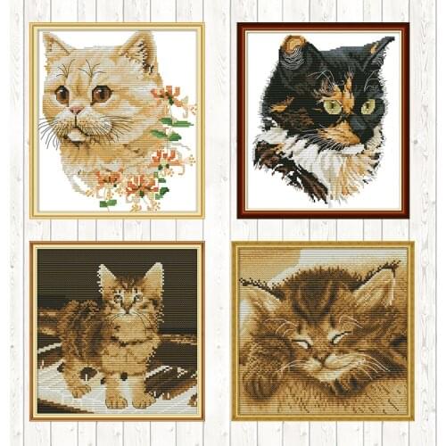 Counted Cross Stitch Patterns Cat DMC Cotton Thread Printed on Canvas Embroidery Cross Stitch Kit DIY Needlework Sets Home Decor