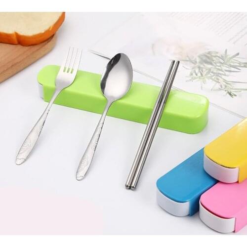 Stainless Steel Tableware 2/3Pcs Sets Cutlery Box Chopsticks Spoon Two Piece Cutlery Set Portable Stainless Steel Cutlery Set