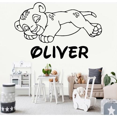 Simba Wall Sticker Custom Name Lion King Decal Kids Bedroom Personalized Cartoon Decor Cute Baby Room Decoration Removable Sleep