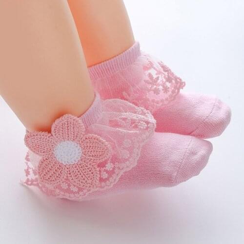 Princess Baby Girls Socks Lace Flower Newborn Baby Socks Solid Color Spring Autumn Infant Toddler Floor Socks