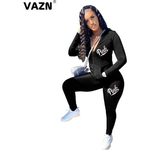 VAZN 2020 New Full Sleeve Letter Women Vital Seamless Zippers Sport Fitness Fashion Set Holiday Women Young Energetic Set
