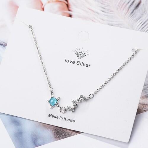 925 Sterling Silver Delicate Star Zircon Clavicle Chain Necklace Connected With Blue Crystal Jewelry For Women Party S-N325