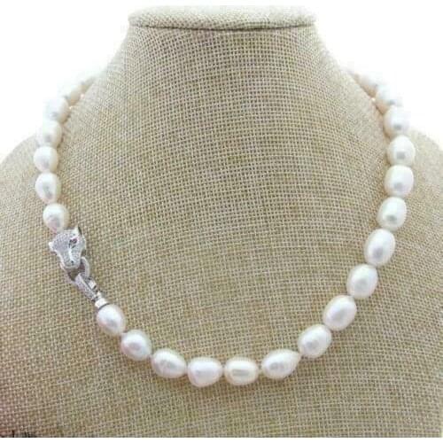 “18" 10X12MM SOUTH SEA NATURAL White PEARL NECKLACE Leopard head CLASP