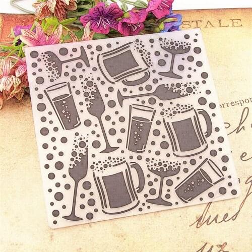 15x15cm Beer glass Embossing folders Plastic bump Scrapbooking DIY Template Fondant indentation Cake Photo Album Card Make
