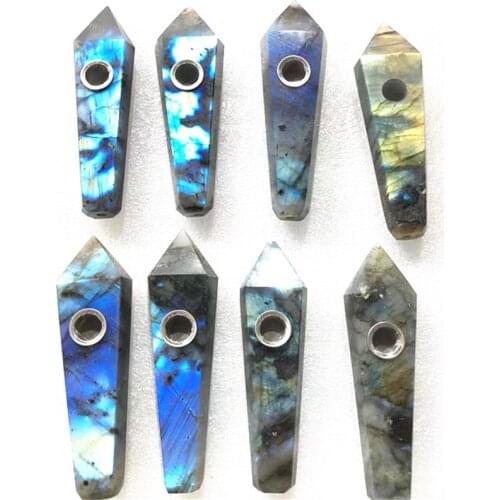Natural Polished Labradorite Smoking Pipes Crystal Healing Gemstone For Sale