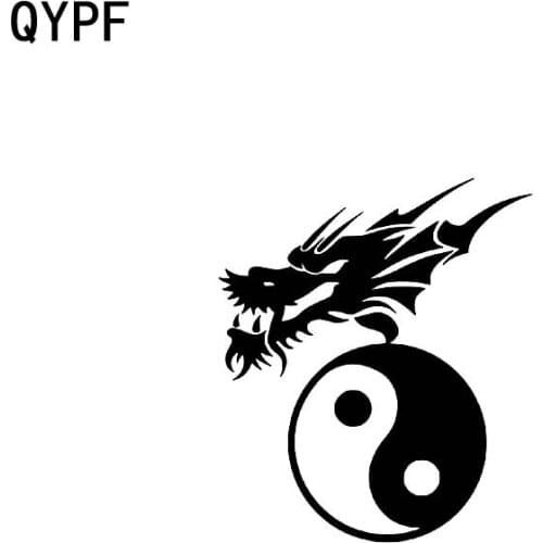 QYPF 15.2CM*17.8CM Dragon Shaped Yin And Yang Vinyl Car Motorcycle Sticker Decal Black C17-000152