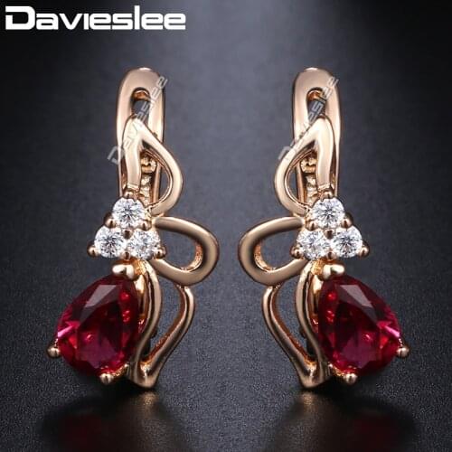 Davieslee Flower Earrings For Women Pink Stone Rose Gold Filled Paved Clear Rhinestones Womens Earrings Gift For Her Mom DGE160