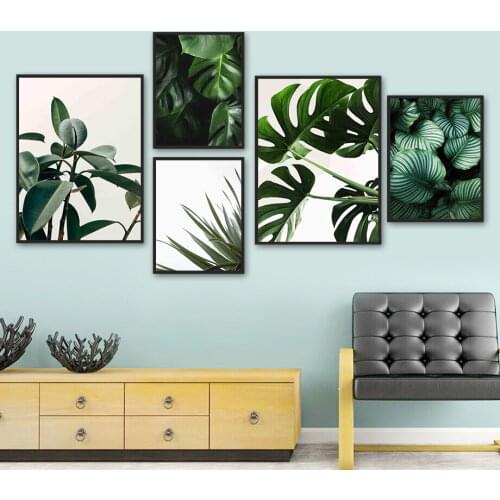 Tropical Green Plants Monstera Sisal Leaf Wall Art Canvas Painting Nordic Posters And Prints Wall Pictures For Living Room Decor