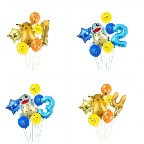 7 Pcs Pokemon Pikachu Jenny Turtle Aluminum Balloon Latex Balloon Childrens Birthday Party Decoration Balloon Decoration Toy
