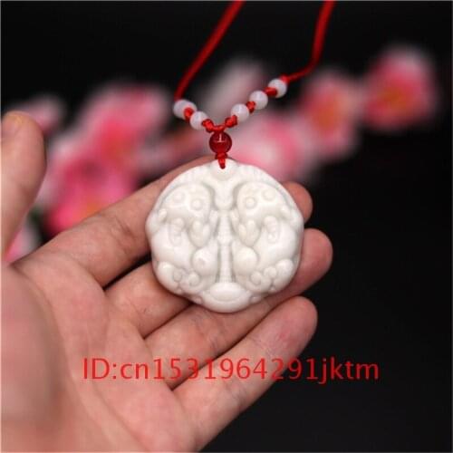 Tiger Jewelry Necklace for Natural Gifts Men Amulet Chinese Pendant White Carved Jade Charm Accessories Fashion Pixiu
