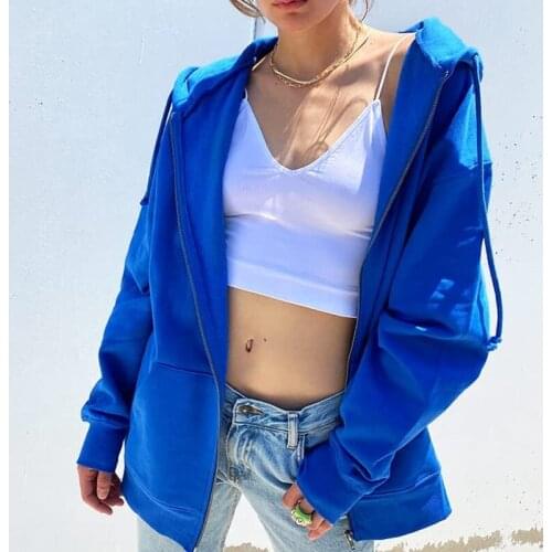 Autumn Winter Casual Oversized Hoodies Zip-up Long Sleeve Sweatshirt Women Jacket Coat Solid Color Female Harajuku Streetwear