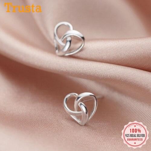 TrustDavis Genuine Fashion 925 Sterling Silver Sweet Cute Romantic Heart Stud Earrings For Women Girls Kids Lady Jewelry DB1010