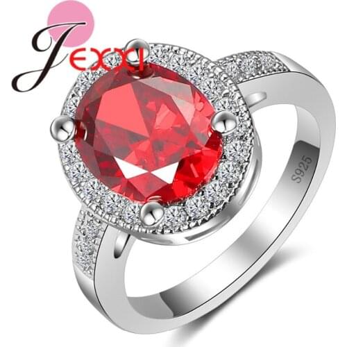 Classic Oval Red Crystal Carat CZ Stone Rings for Women 925 sterling-silver-jewelry Wedding Gift Anel Feminino