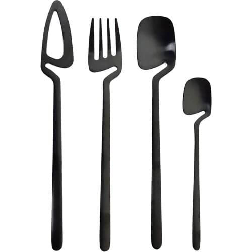 1pcs Black Cutlery Spoon Fork Knife Dinnerware Table Decor Kitchen Matte Gold tableware Silver Flatware Desserts Soup Coffee Use