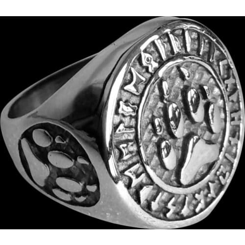 Vikings Norse Amulet Bear Paw Ring Men Women 316L Stainless Steel Nordic Rune Ring Cool Male Punk Biker Jewelry