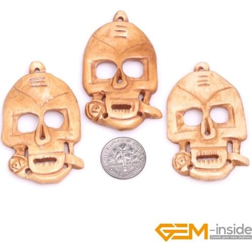31x51mm Flat Skull Carved Bone Beads DIY Beads For Jewelry Making 3 pcs Halloween Free Shipping
