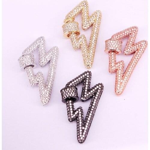 4PCS, CZ Full Pave Lightning Shaped Connector Big Clasp/Lock, For Necklace Jewelry Findings