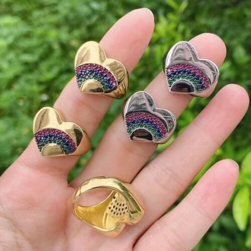 5PCS, Fashion Gold Silver Color Rainbow CZ Pave Love Heart Ring Women New Romantic Series Jewelry Gift
