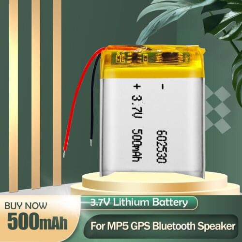 602530 3.7V 500mAh Rechargeable Lithium Polymer Battery For MP4 MP5 Bluetooth Headset Speaker LED Light GPS Navigator Lipo Cell