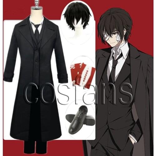 Anime Bungo Stray Dogs Dazai Osamu Cosplay Costume Black Trench Outfit Jacket Anime Men Adult Halloween Christmas Suits Coat