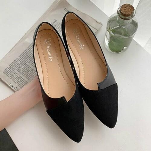 2020 New Fashion Leather Shoes Splice Color Shoe Ballerina Slip on Shoes Women Flats Fashion Pointed Toe Ballet Footwear Hot