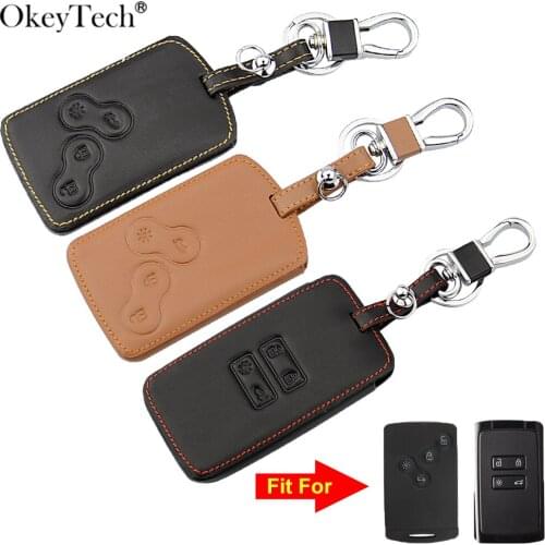Okeytech Leather Car Remote Key Cover Smart Card Case For Renault Laguna Koleos Megane 4 Talisman Kadjar Espace 5 With Keychain