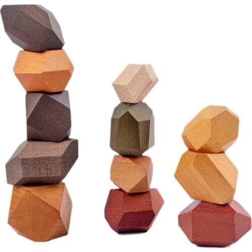 Wooden Stacked Stone Balanced Toy Education DIY Block Stacking Game Nordic Style Wooden Toy for Kid