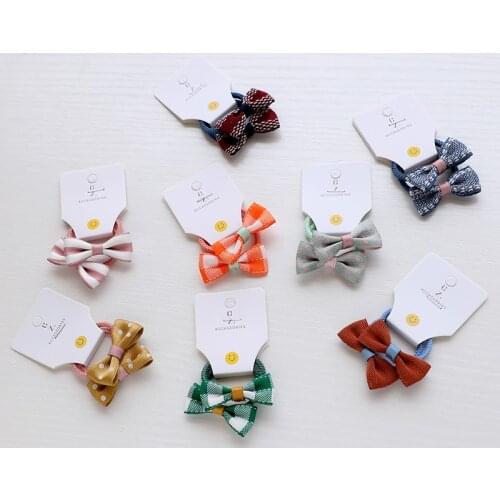 2PCS Orange Lattice Bowknot Girls Hair Accessories Princess Headwear Kids Elastic Hair Bands Baby Headdress Children Hair Ropes