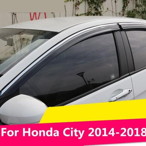 For Honda City 2014-2018 Chrome Car Window Sun Vent Visor Rain Guards Sun/ rain Shield Exterior decoration Auto Accessories