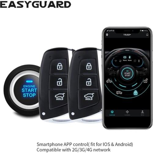 EASYGUARD smartphone APP IOS Android 4G 3G 2G PKE keyless entry engine start stop remote start GSM security alarm GPS tracker