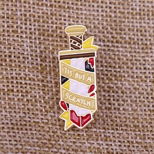 This But A Scratch enamel pin British comedy film concerning the Arthurian legend insipred brooch