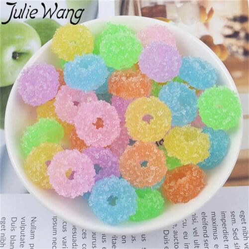 Julie Wang 20PCS Resin Soft Candy Charms Slime Jelly Drops Food Heart Donut Pendants Jewelry Making Accessory Decor Ornament